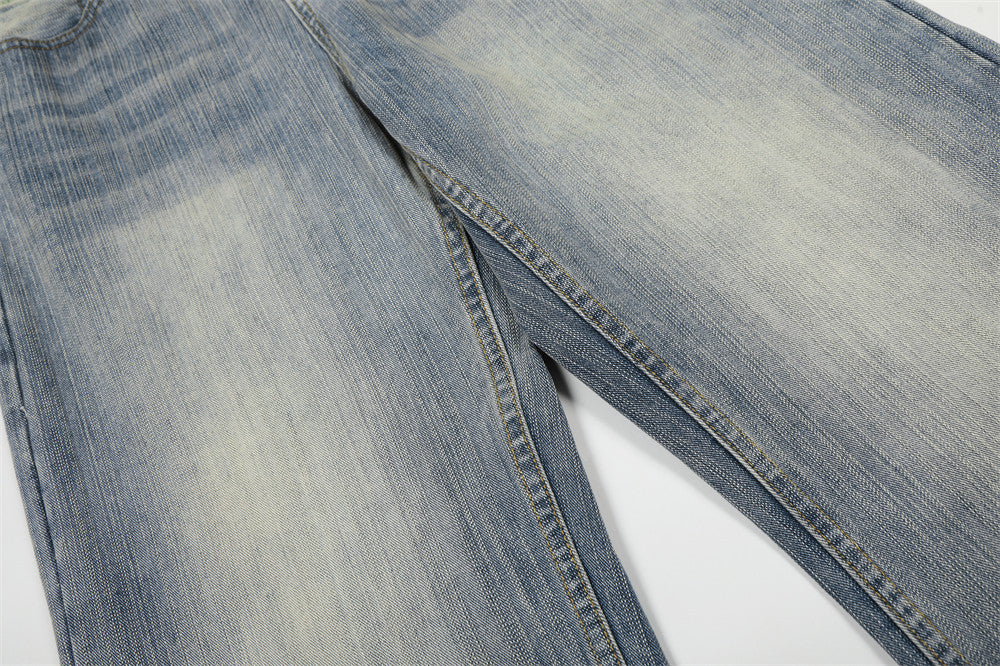 Washed White Denim Straight Leg Pants | Tajstylo