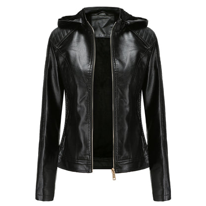 Woman wearing Hooded Long Sleeve Zip-Up Casual Jacket in a casual outdoor setting