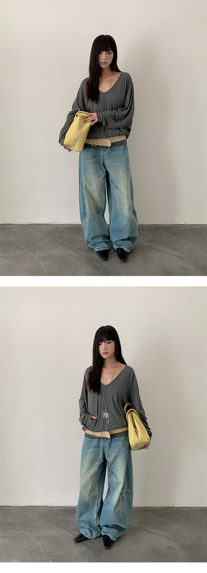 Deconstructed Wide Leg Denim Pants | Tajstylo