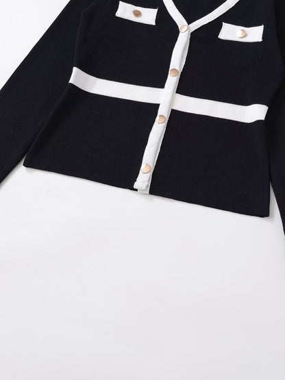 Color-Blocked V-Neck Cardigan Sweater | Tajstylo