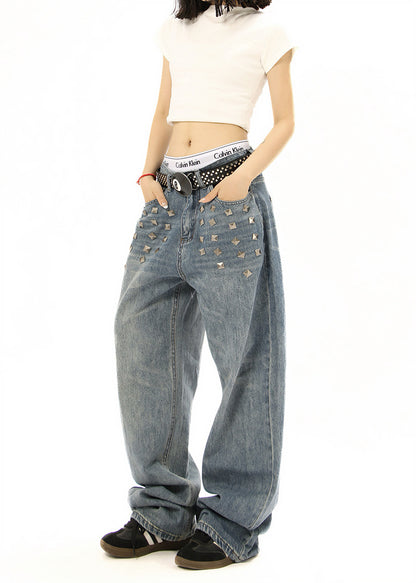 Edgy Square Stud Denim Pants | Tajstylo