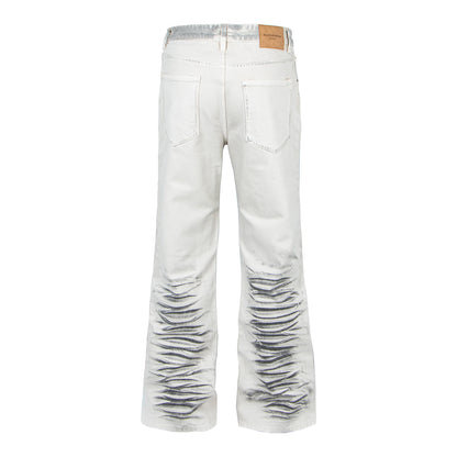 Woman wearing Distressed Flared Denim Pants in a casual setting