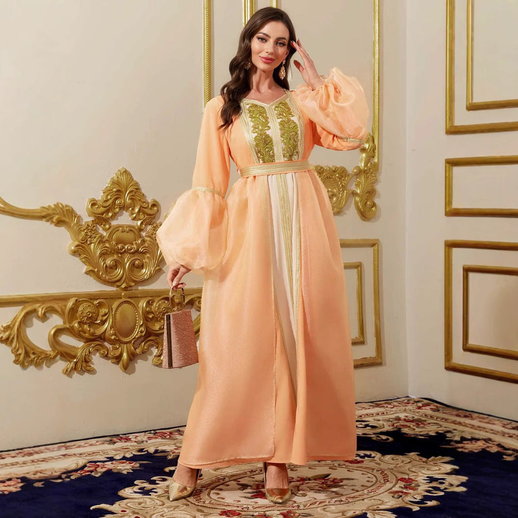 Belted Long Sleeve Robe Dress | Tajstylo