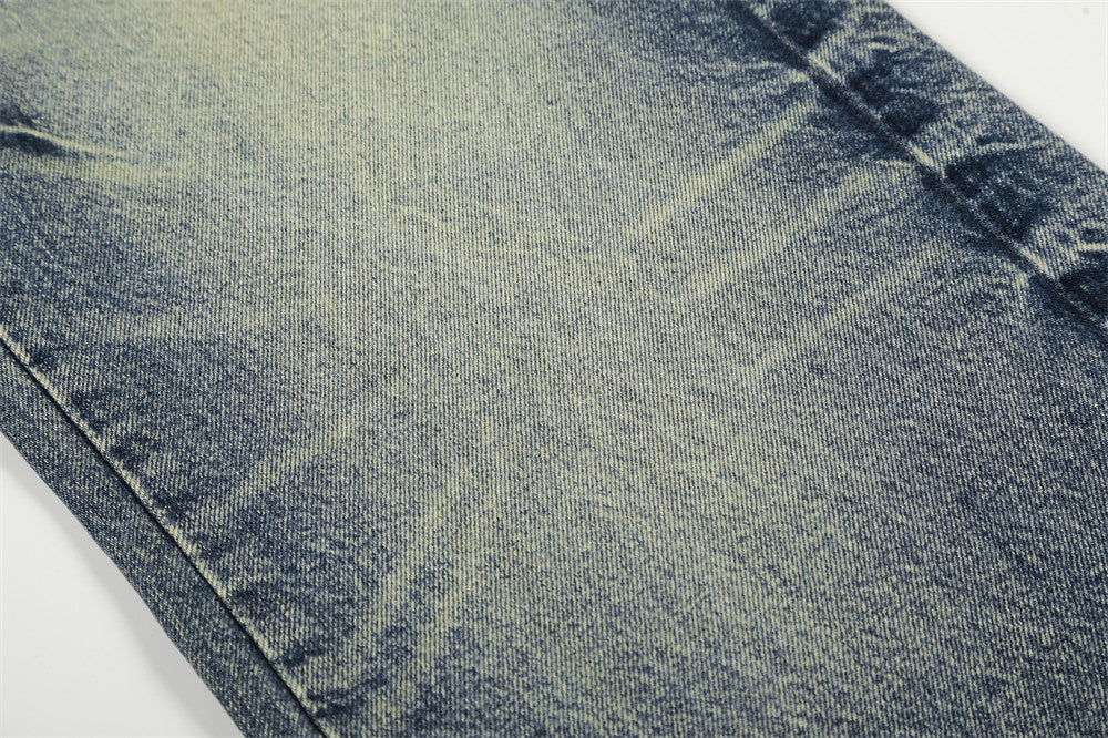 Washed Denim Straight Leg Pants | Tajstylo