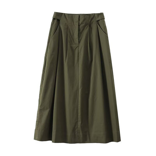 Minimally Pleated Cotton Mid Length Skirt | Tajstylo