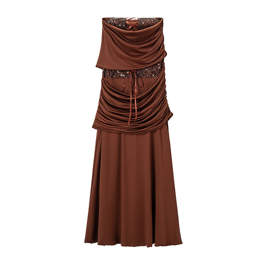 Elegant Pleated Strapless Dress | Tajstylo