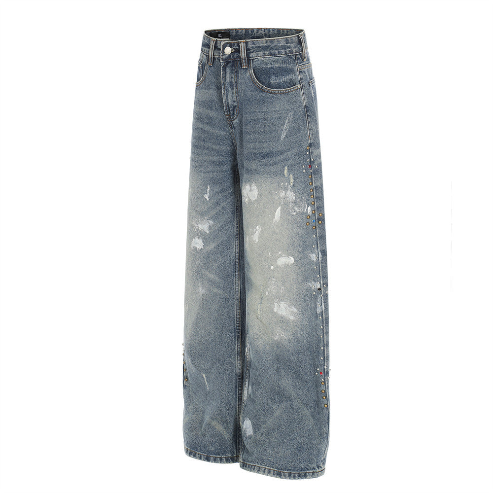 Distressed Blue Punk Straight Fit Jeans | Tajstylo