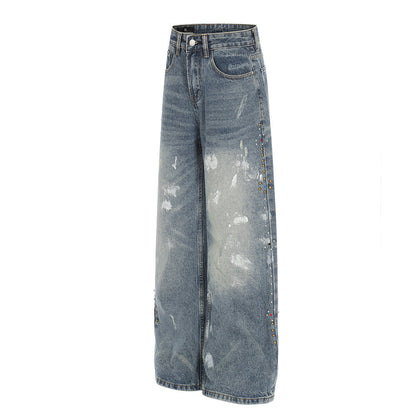 Distressed Blue Punk Straight Fit Jeans | Tajstylo