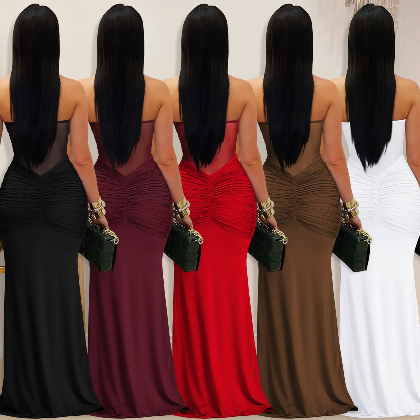 Sheer Mesh Halter Tie-Back Bodycon Dress | Tajstylo