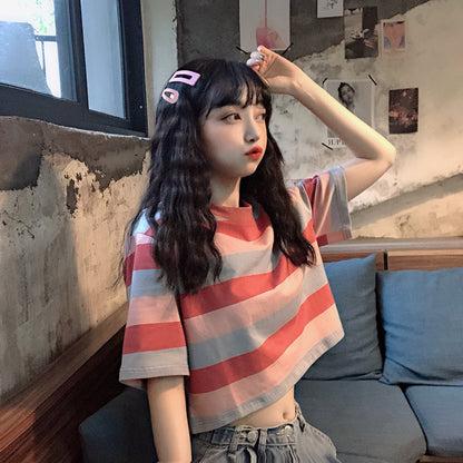 Loose Rainbow Striped Crop Top | Tajstylo