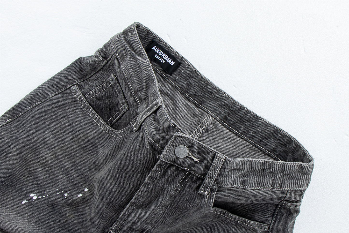 Vintage Washed Gray Splatter Wide Leg Jeans | Tajstylo