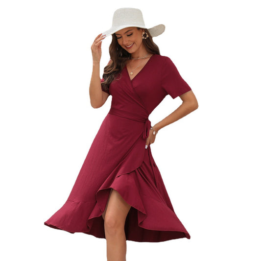 V-Neck High Waisted Tied Dress | Tajstylo