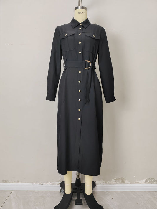 Single Row Metal Button Shirt Dress | Tajstylo