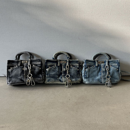 Women's Vintage Retro Denim Small Square Crossbody Bag with Lock Clasp – Front View | TajStylo