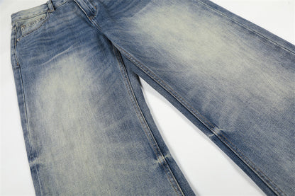 Washed Blue Denim Straight Leg Pants | Tajstylo