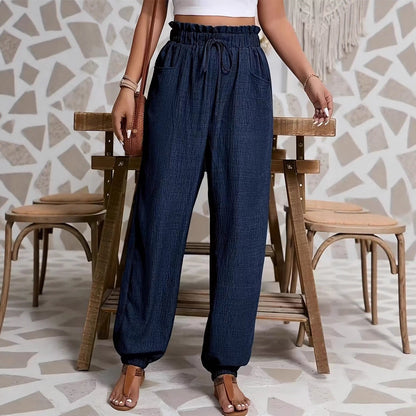 Elastic Solid Color Pants for Women | Tajstylo