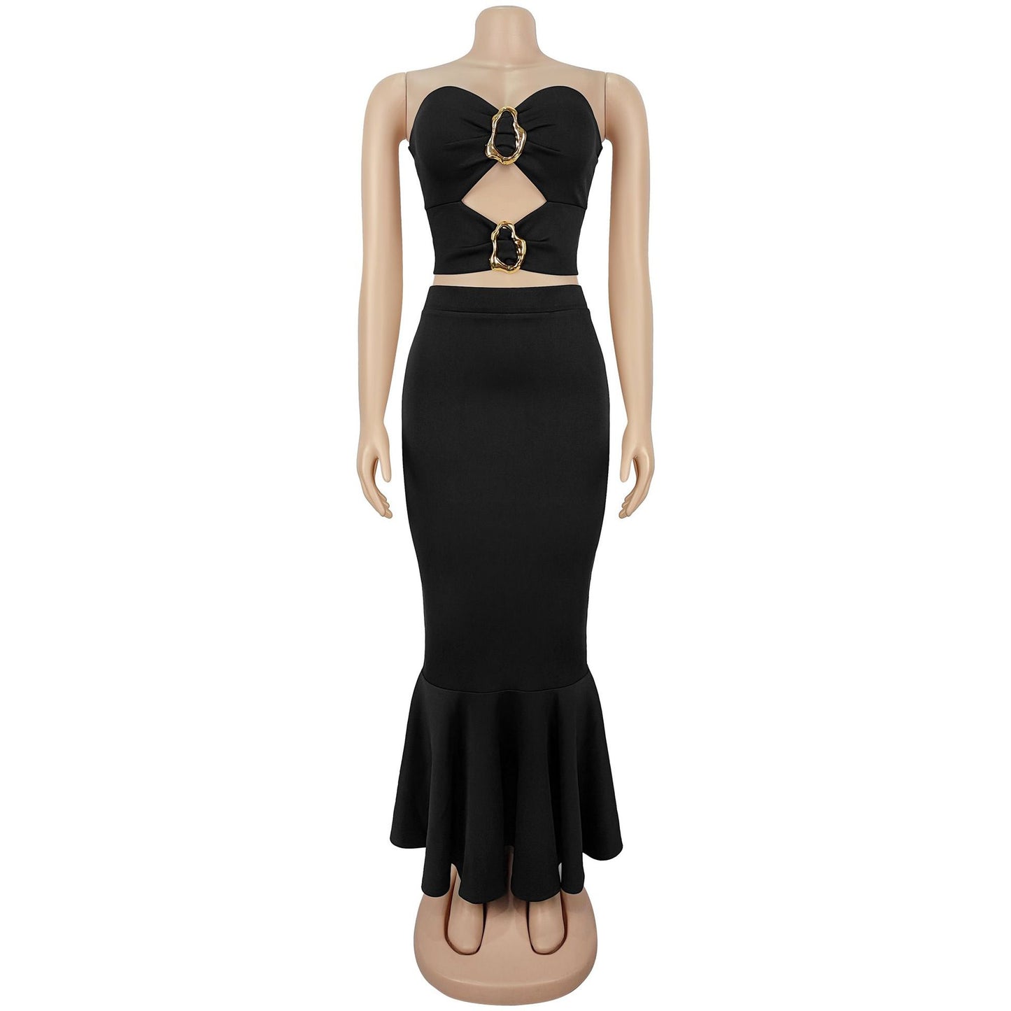 Strapless Lace Trim Top and Bodycon Skirt Set | Tajstylo