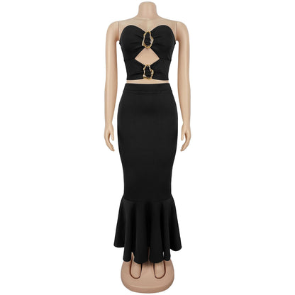 Strapless Lace Trim Top and Bodycon Skirt Set | Tajstylo