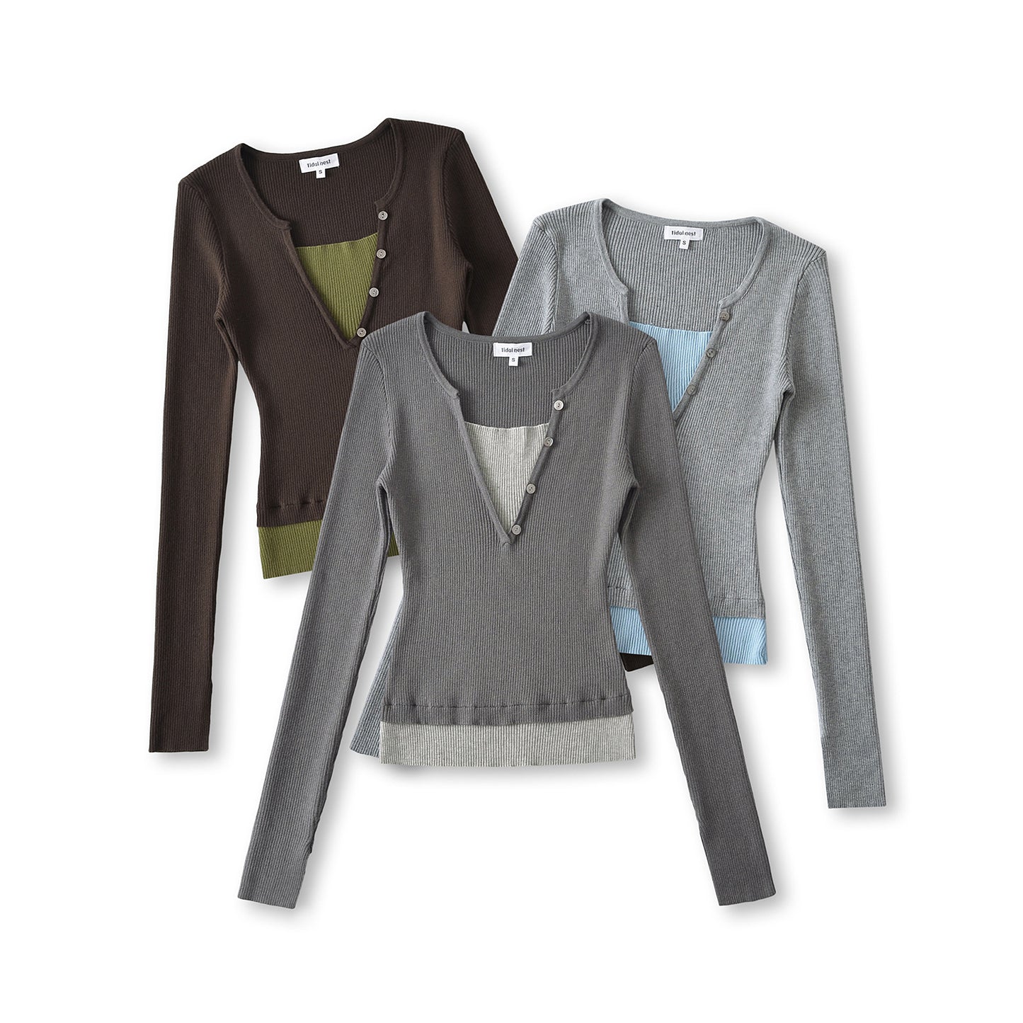 Woman wearing Color Block Boat Neck Long Sleeve T-Shirt in a casual office setting