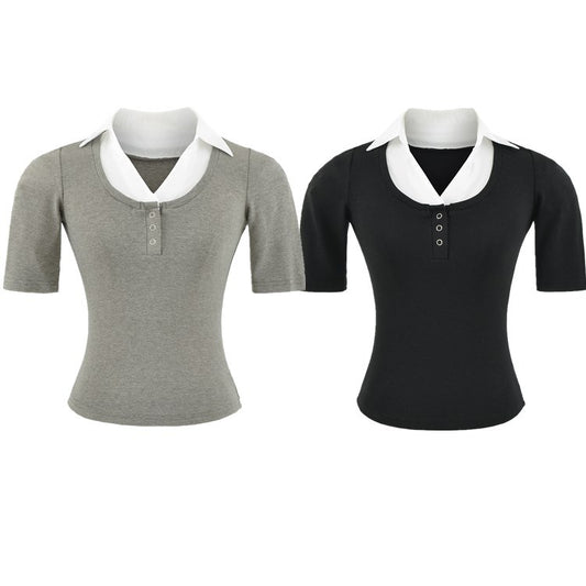 Color-Block Polo Collar T-Shirt | Tajstylo