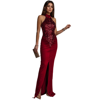 Fitted Sequin Velvet Split Dress | Tajstylo