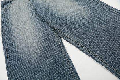 Checkered Wide Leg Jeans | Tajstylo