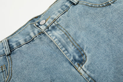 Five Pointed Star Embroidered Denim Cargo Pants | Tajstylo