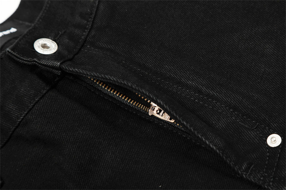 Black Straight Leg Denim Pants | Tajstylo