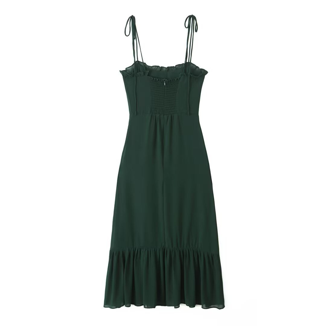 Dark Green Fitted Sleeveless Long Dress | Tajstylo