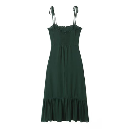 Dark Green Fitted Sleeveless Long Dress | Tajstylo