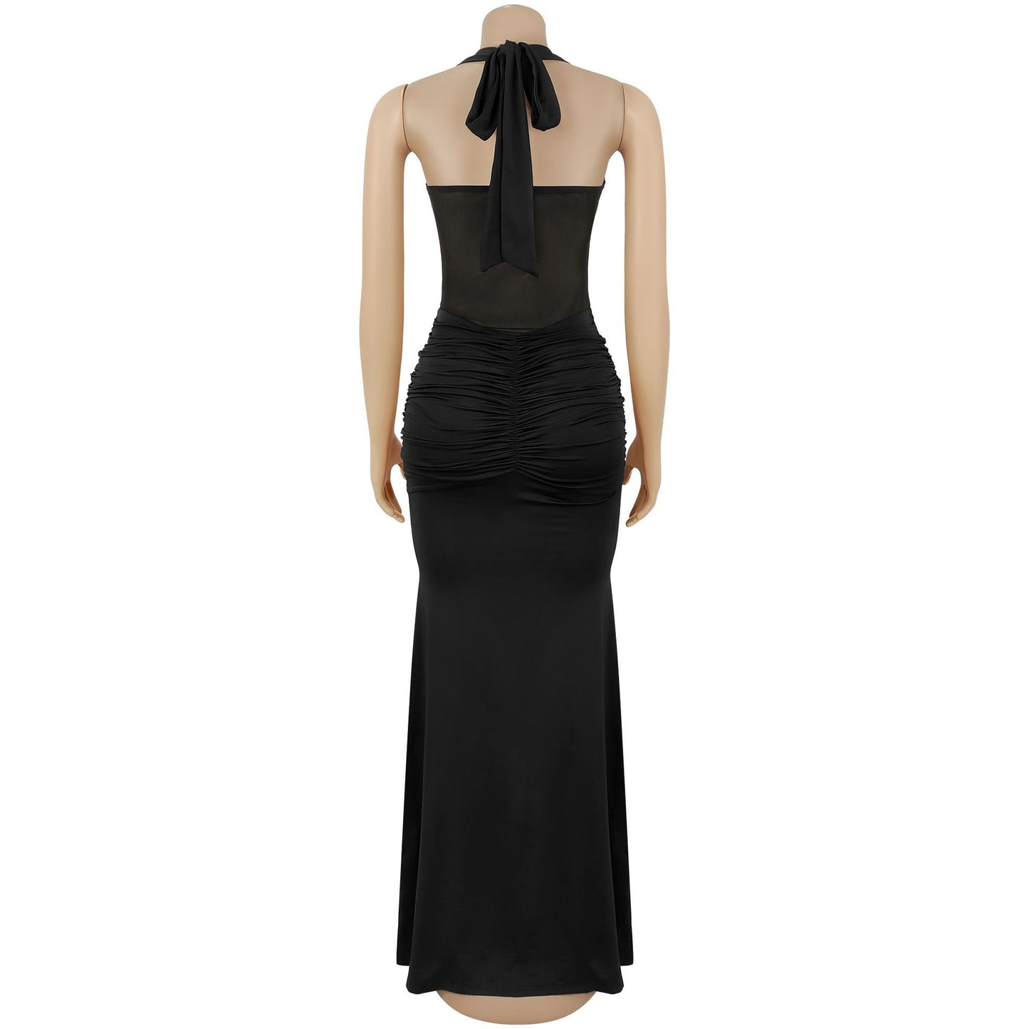 Sheer Mesh Halter Tie-Back Bodycon Dress | Tajstylo