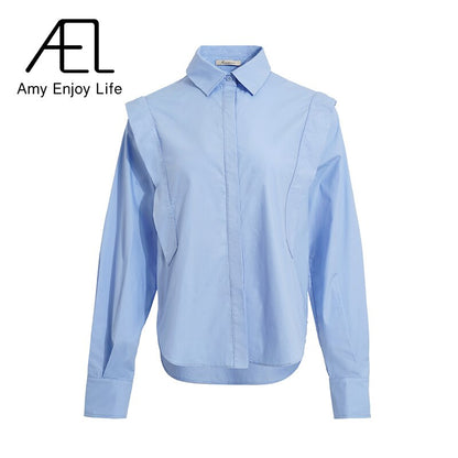 Woman wearing Elegant Long Sleeve Lapel Blouse in a professional setting