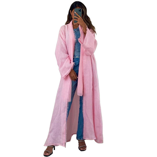 Solid Color Long Linen Blazer | Tajstylo