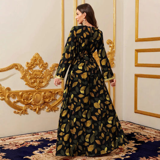 V-Neck Long Sleeve Printed Dress | Tajstylo