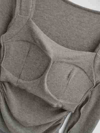 Square Neck Pleated Long Sleeve T-Shirt | Tajstylo