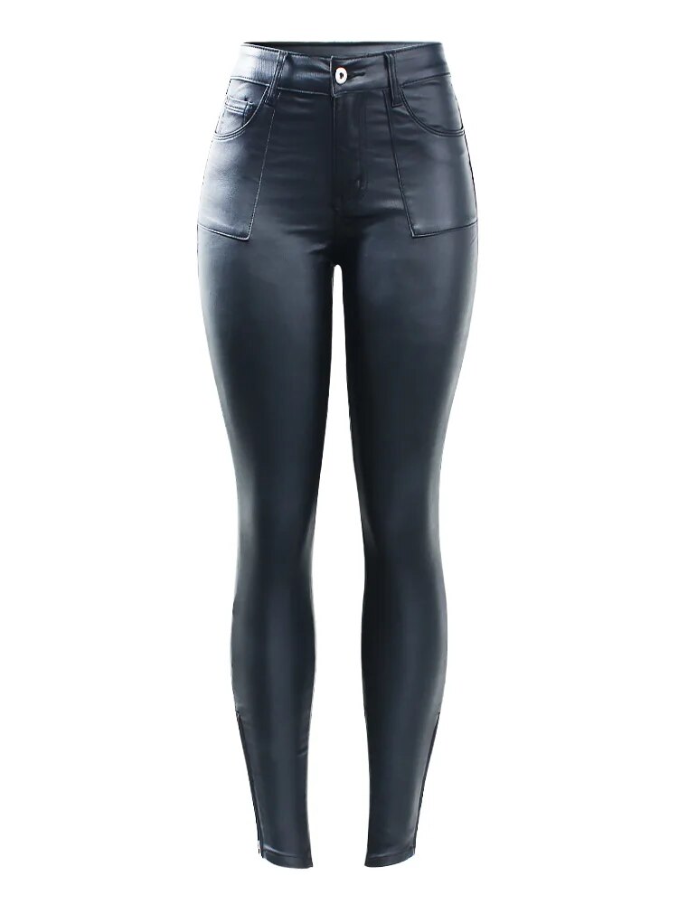 Black PU Leather Warm Fleece Pants | Tajstylo