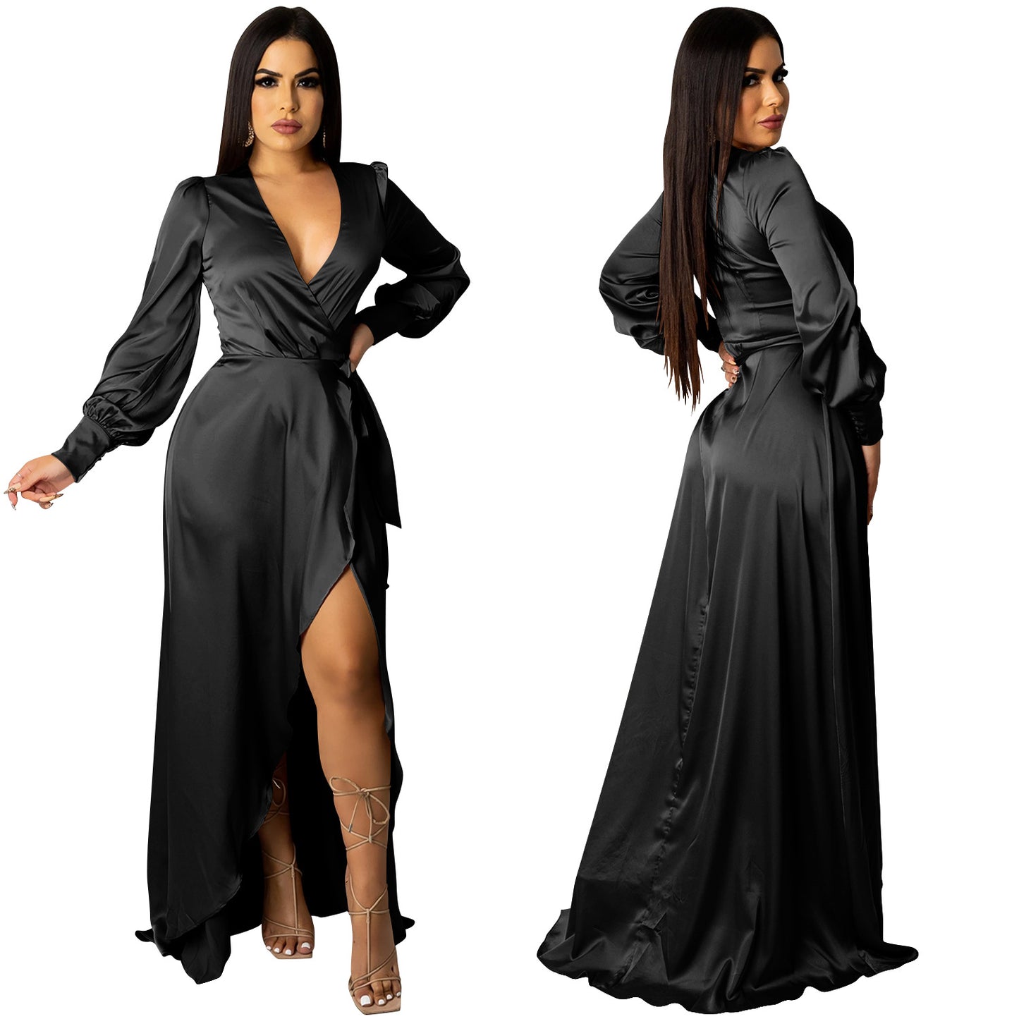 Deep V Neck Bandage Maxi Dress | Tajstylo