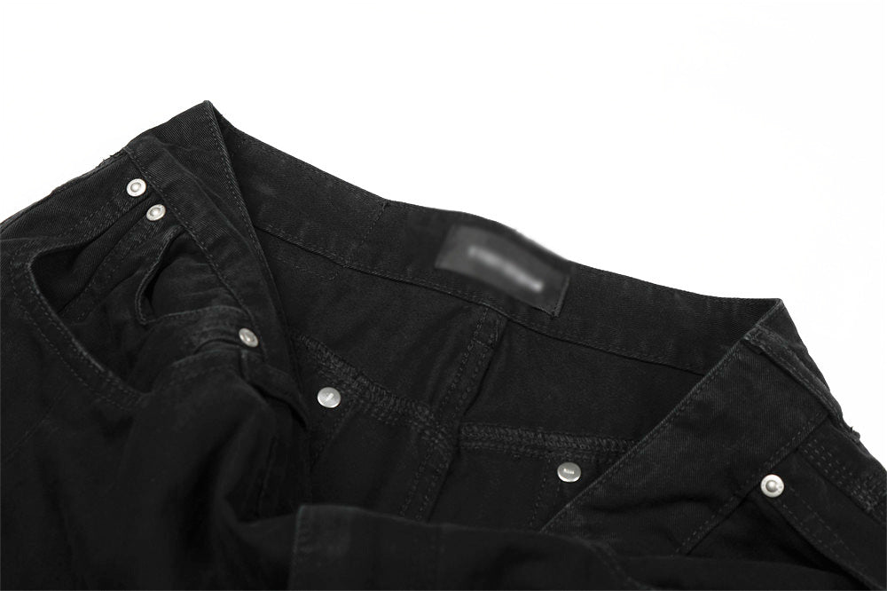 Distressed Black Denim Straight Leg Pants | Tajstylo