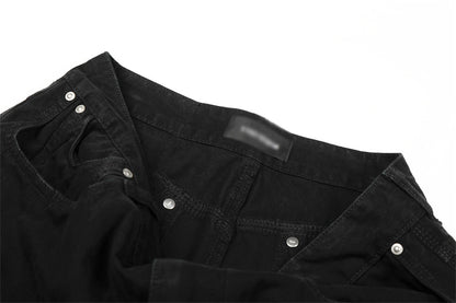 Distressed Black Denim Straight Leg Pants | Tajstylo