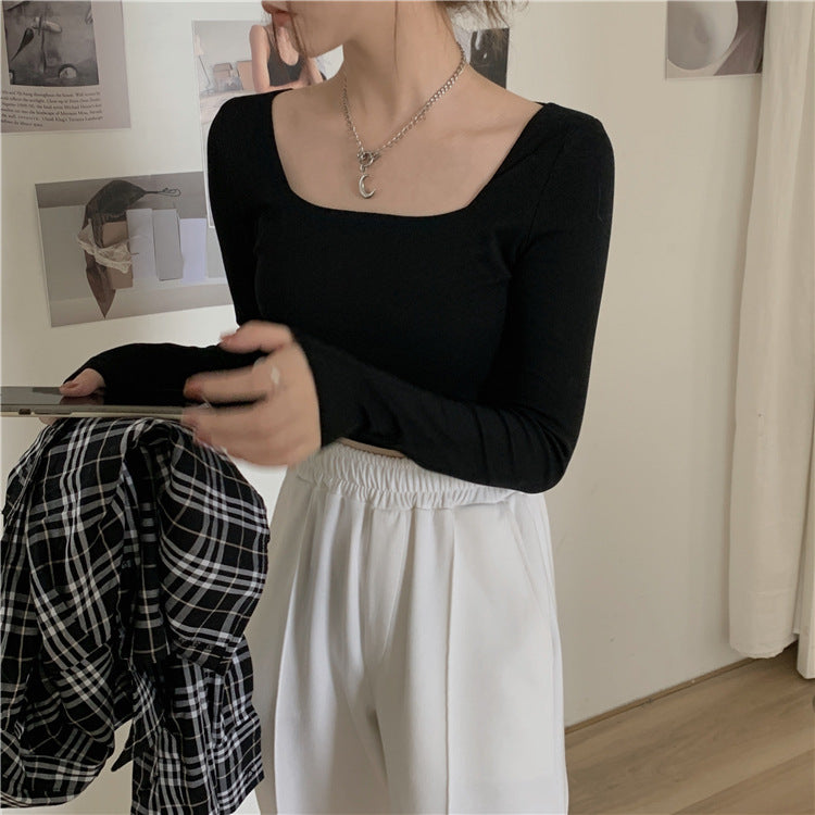 Slim Fit Long Sleeve Square Neck Top | Tajstylo