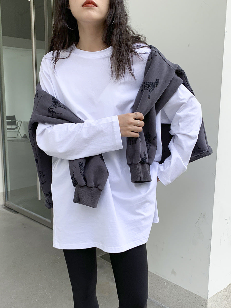 Solid Color Side Slit Long Sleeve T-Shirt | Tajstylo