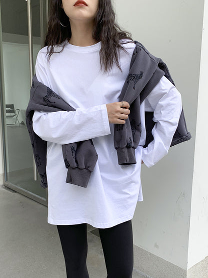 Solid Color Side Slit Long Sleeve T-Shirt | Tajstylo