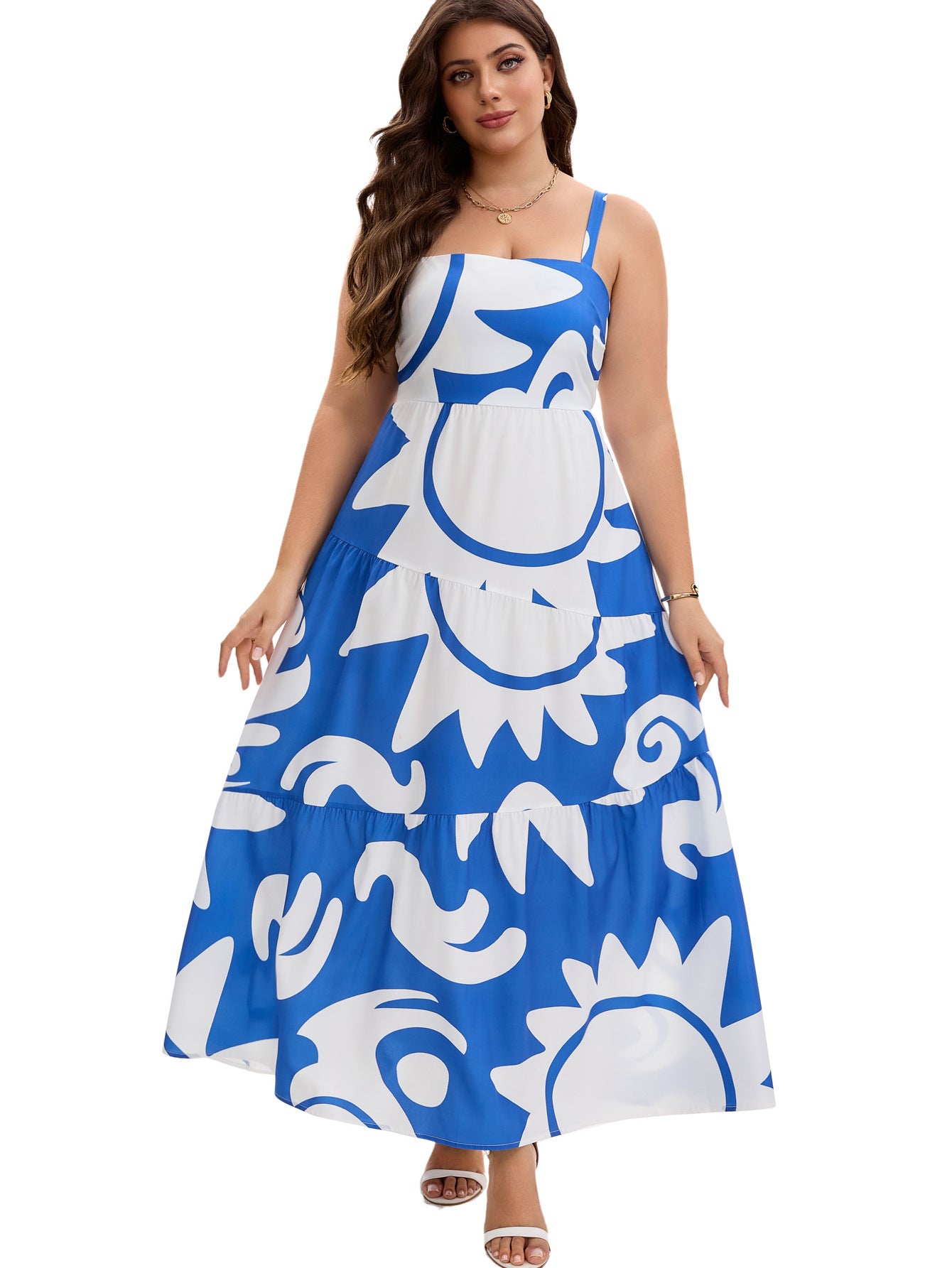 Geometric Print Layered Maxi Dress | Tajstylo