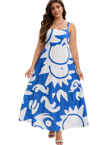 Geometric Print Layered Maxi Dress | Tajstylo