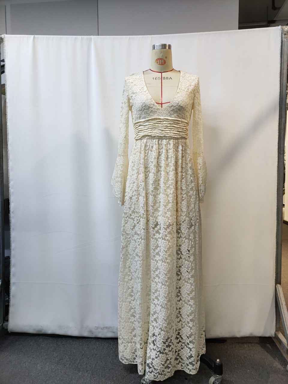 Apricot Lace Spliced High Waisted Casual Dress | Tajstylo
