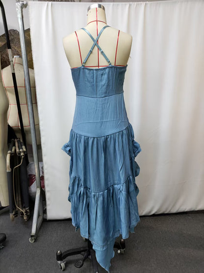 Vintage Retro Western Ruffle Midi Dress | Tajstylo