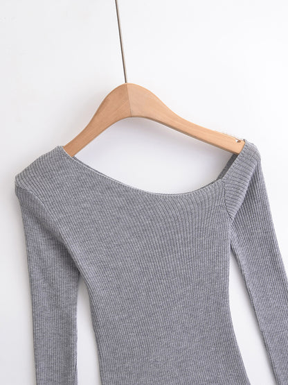 Slanted Shoulder Off Shoulder Slim Fit Top | Tajstylo