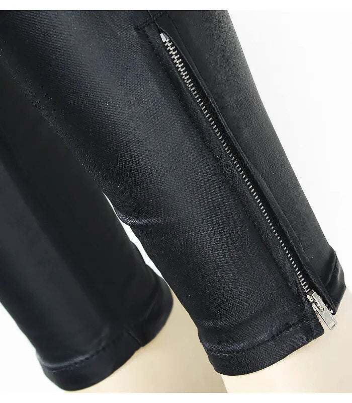 Black PU Leather Warm Fleece Pants | Tajstylo
