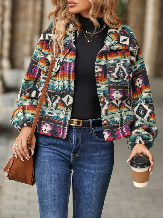 Geometric Balloon Sleeve Outerwear | Tajstylo
