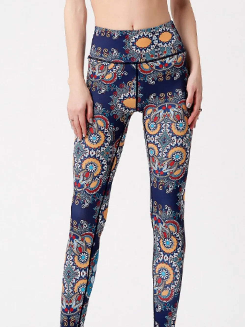 Woman wearing Printed High Waist Active Leggings in an active setting